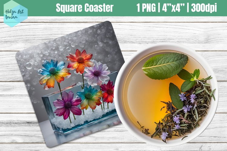 Square Coasters Sublimation | ice flowers