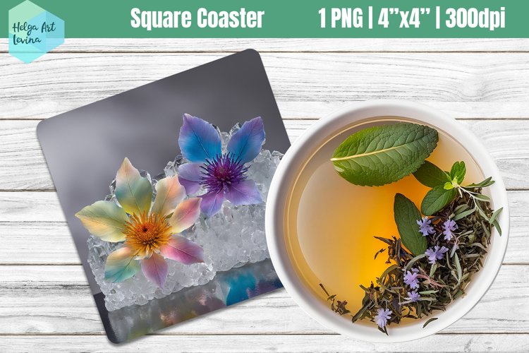 Square Coasters Sublimation | ice flowers