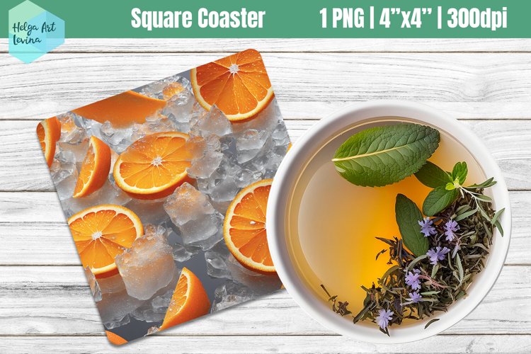 Square Coasters Sublimation | Orange in ice