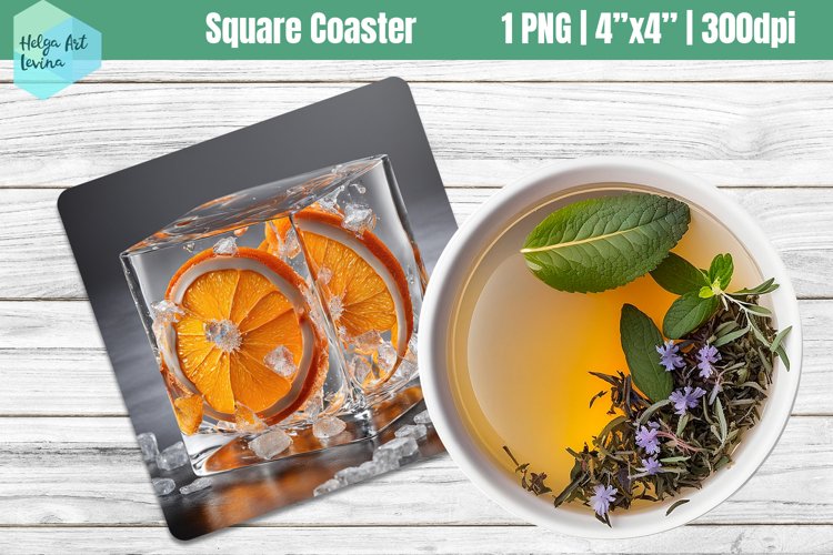 Square Coasters Sublimation | Orange in ice