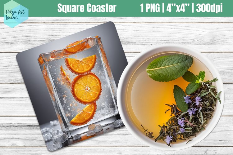 Square Coasters Sublimation | Orange in ice