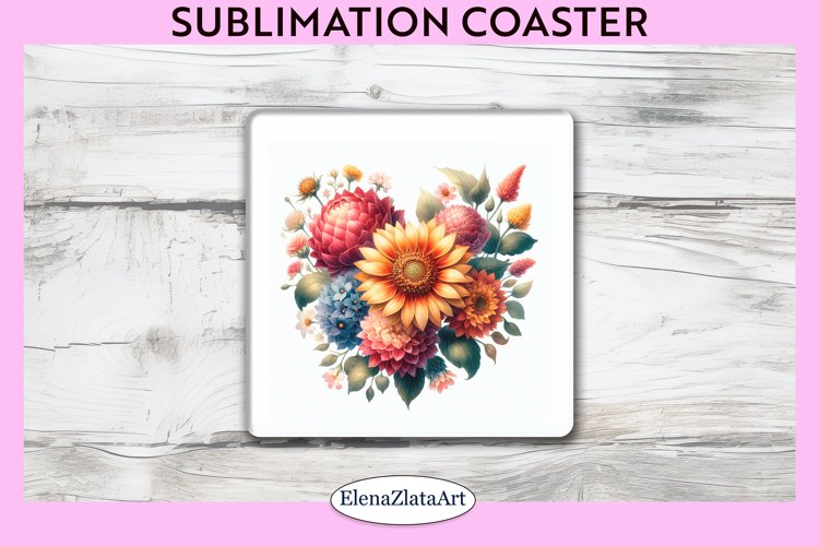 SunFlowers Square Coaster | Sublimation Coaster example image 1
