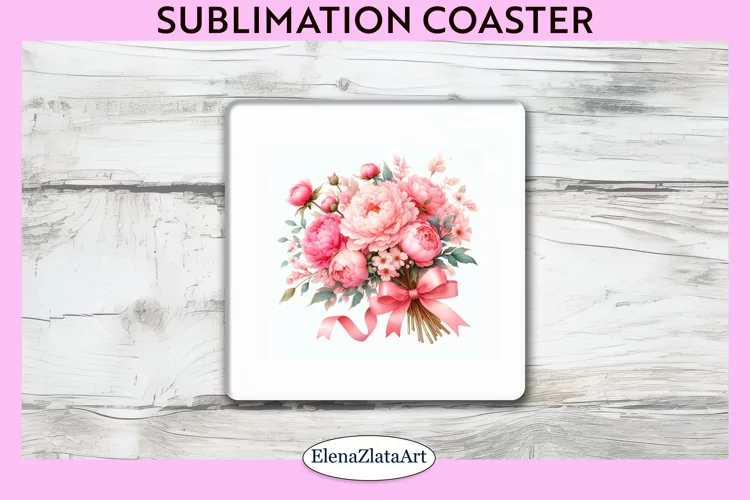 Peonies Flowers Square Coaster | Sublimation Coaster