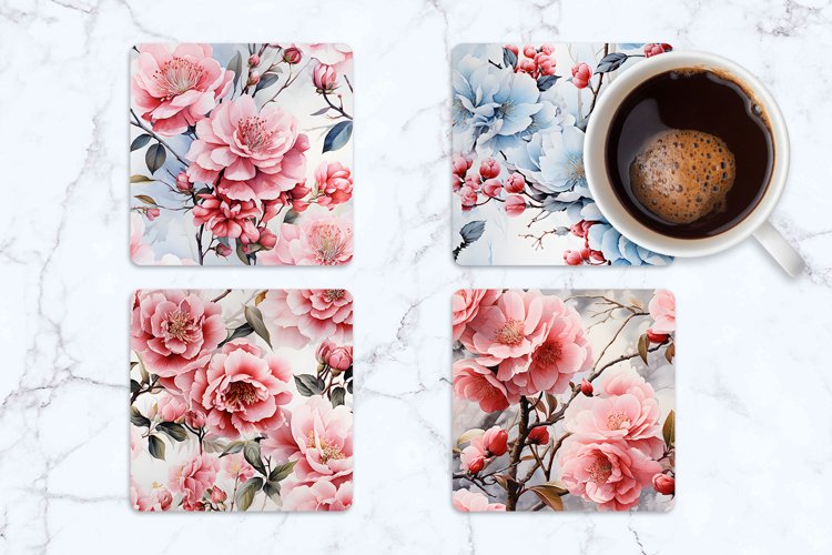 Peony Flowers Square Coasters | Square Coaster Sublimation