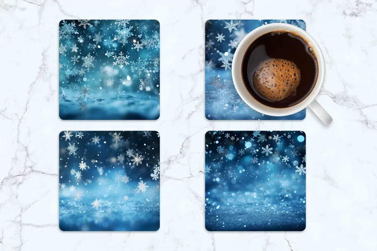 Winter Snowflakes Square Coasters | Square Coaster