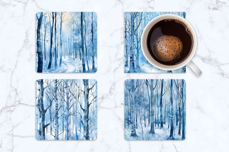 Winter Forest Square Coasters | Square Coaster Sublimation example image 1