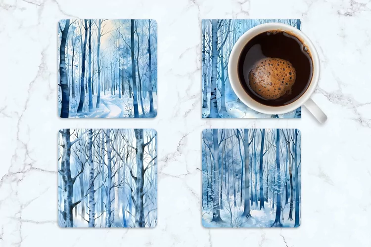 Winter Forest Square Coasters | Square Coaster Sublimation