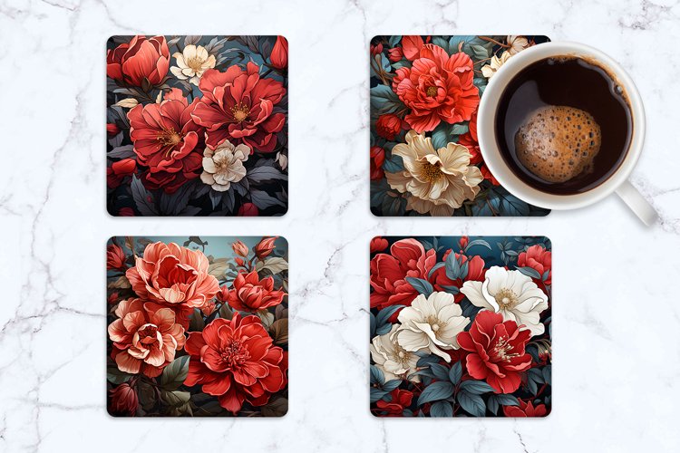 Camelia's Flowers Square Coasters | Square Coaster example image 1