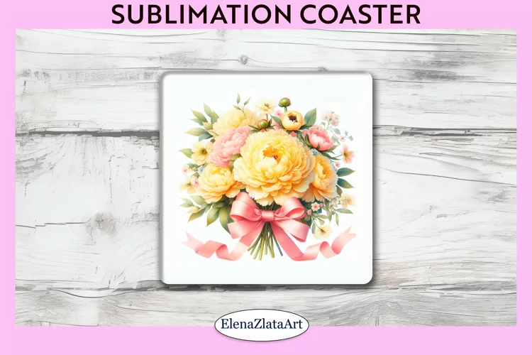 Peonies Flowers Square Coaster | Sublimation Coaster