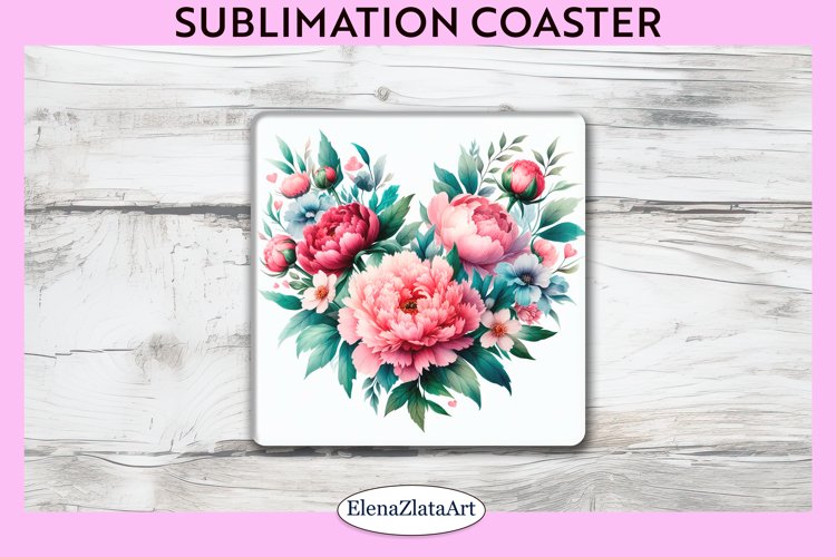 Peonies Flowers Square Coaster | Sublimation Coaster example image 1