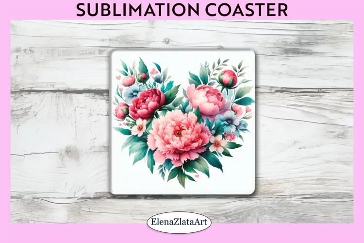 Peonies Flowers Square Coaster | Sublimation Coaster