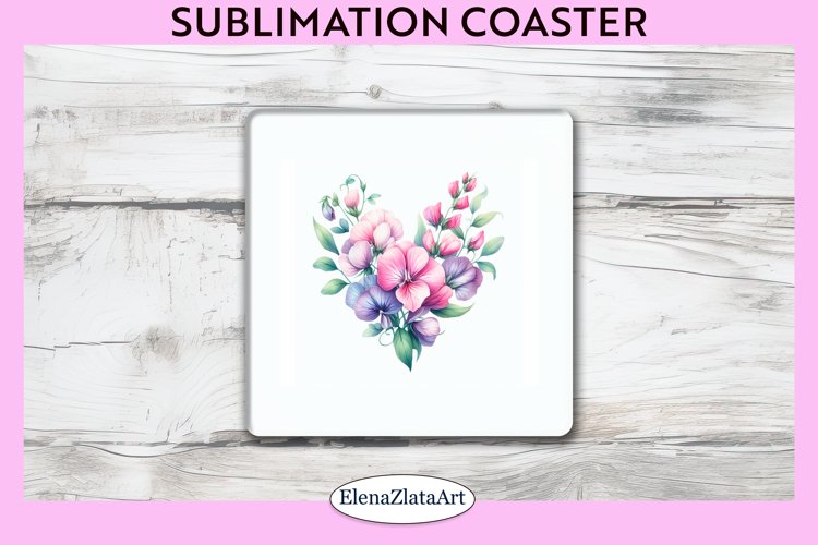 violet Flowers Square Coaster | Sublimation Coaster example image 1