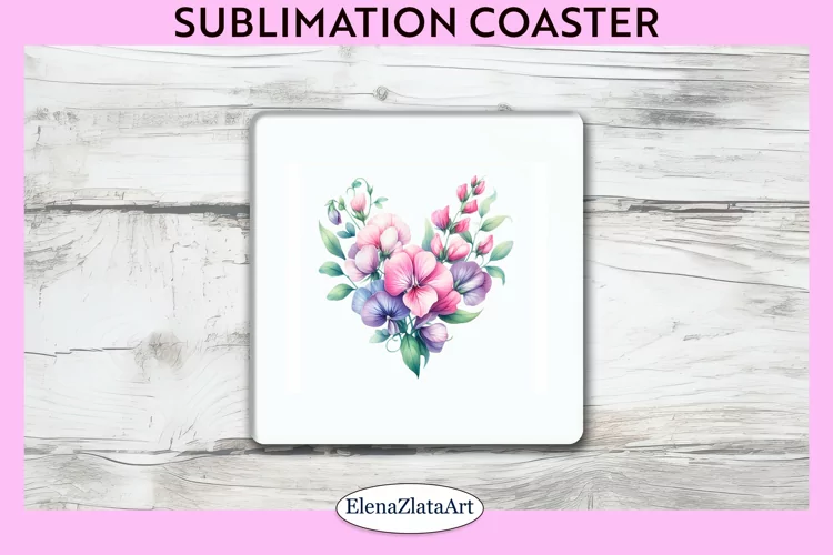 violet Flowers Square Coaster | Sublimation Coaster