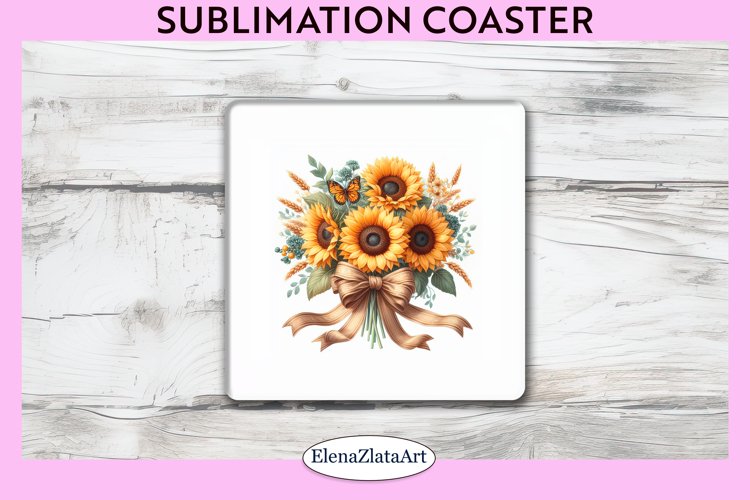 SunFlowers Square Coaster | Sublimation Coaster example image 1