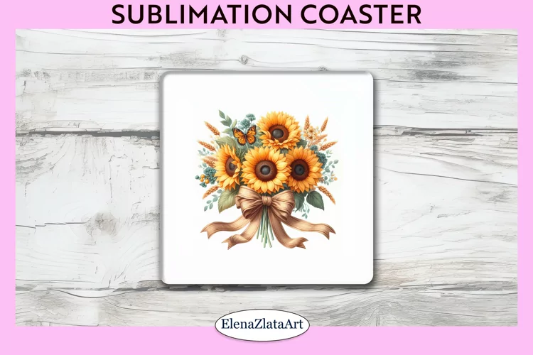 SunFlowers Square Coaster | Sublimation Coaster
