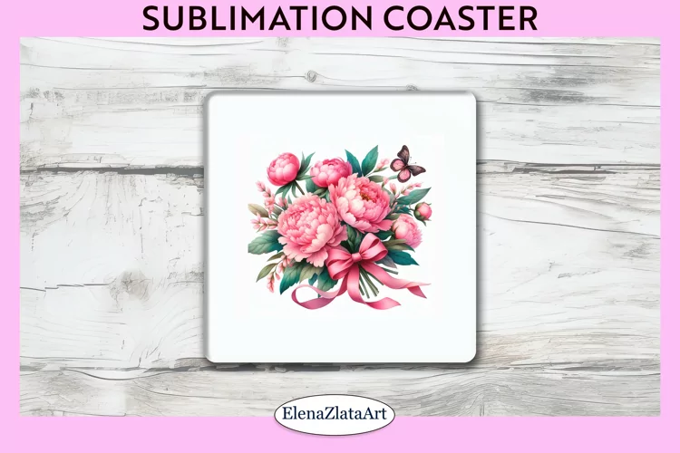Peonies Flowers Square Coaster | Sublimation Coaster