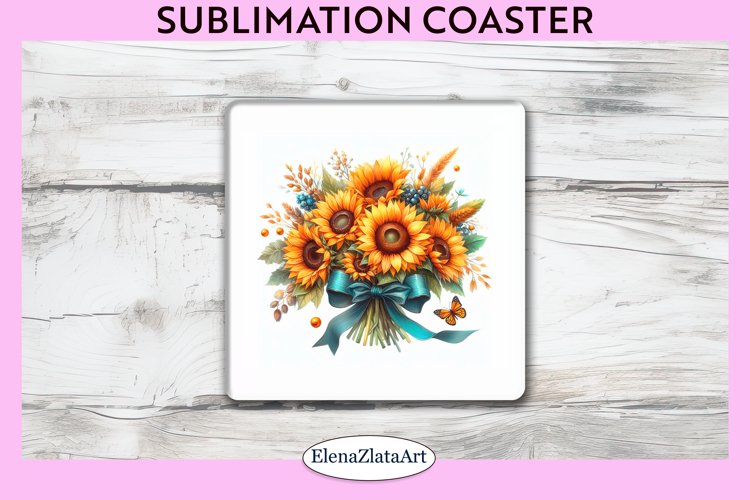 SunFlowers Square Coaster | Sublimation Coaster example image 1