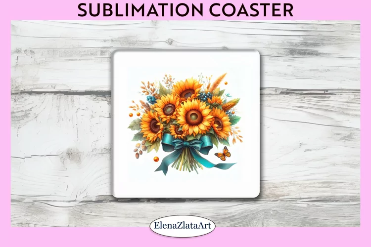 SunFlowers Square Coaster | Sublimation Coaster