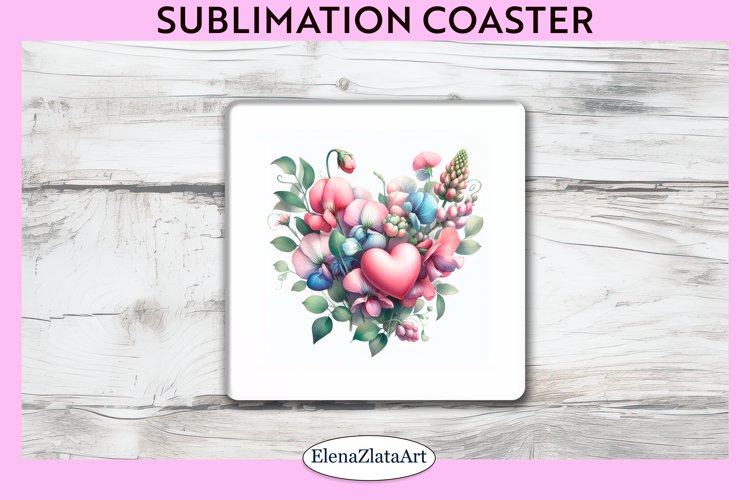 violet Flowers Square Coaster | Sublimation Coaster example image 1