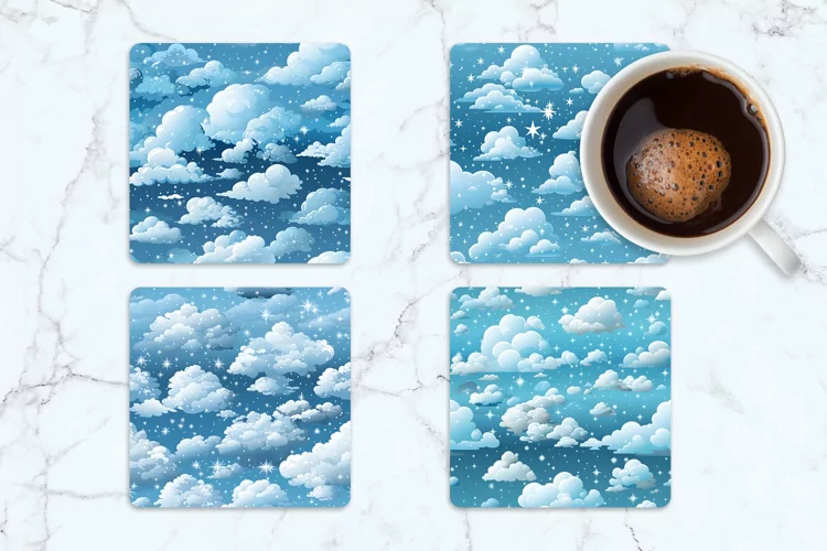 Snowy Clouds Square Coasters | Square Coaster Sublimation