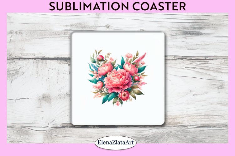 Peonies Flowers Square Coaster | Sublimation Coaster example image 1