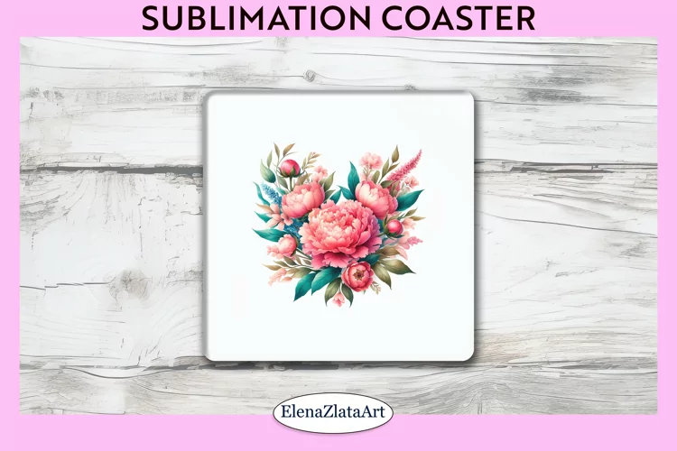 Peonies Flowers Square Coaster | Sublimation Coaster