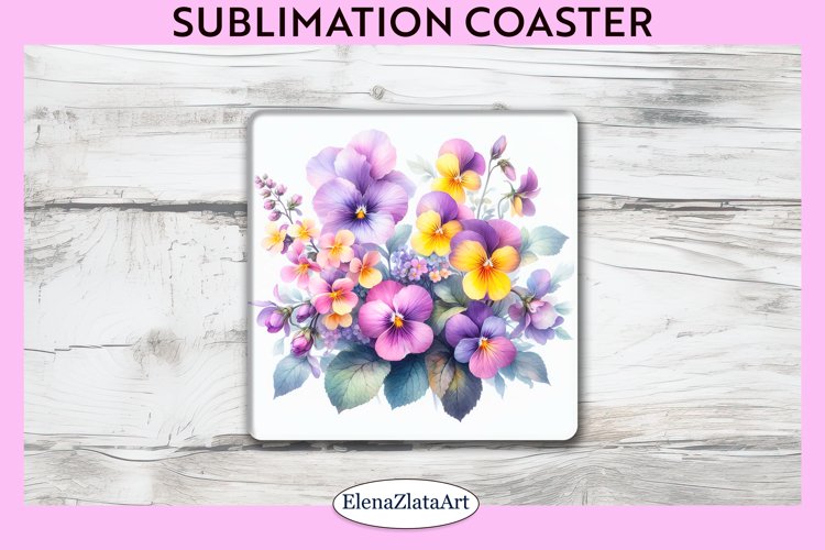 violet Flowers Square Coaster | Sublimation Coaster example image 1