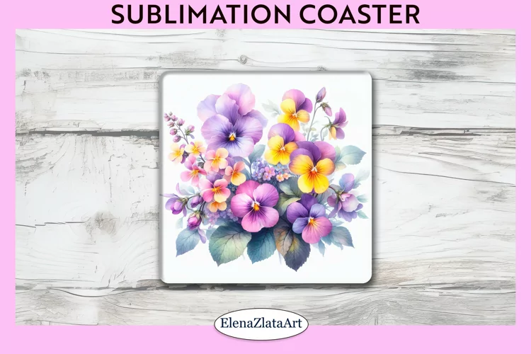 violet Flowers Square Coaster | Sublimation Coaster