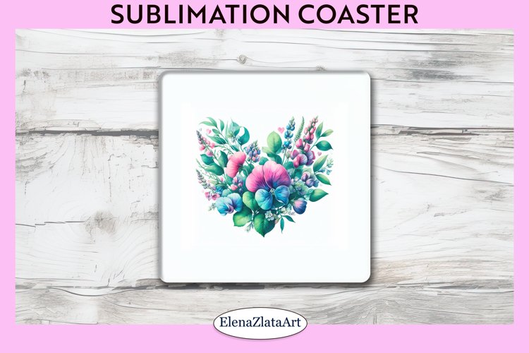 violet Flowers Square Coaster | Sublimation Coaster example image 1