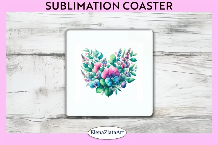 violet Flowers Square Coaster | Sublimation Coaster