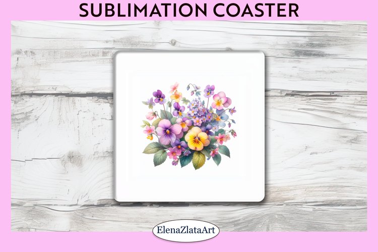 violet Flowers Square Coaster | Sublimation Coaster example image 1