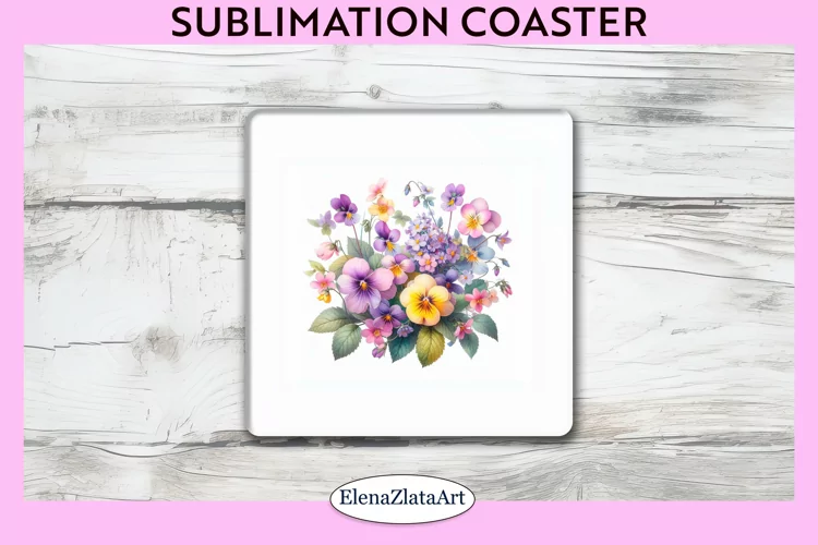 violet Flowers Square Coaster | Sublimation Coaster