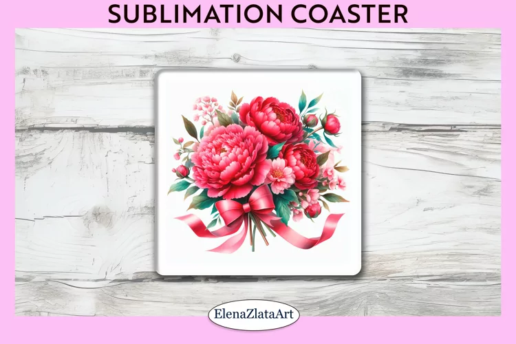 Peonies Flowers Square Coaster | Sublimation Coaster