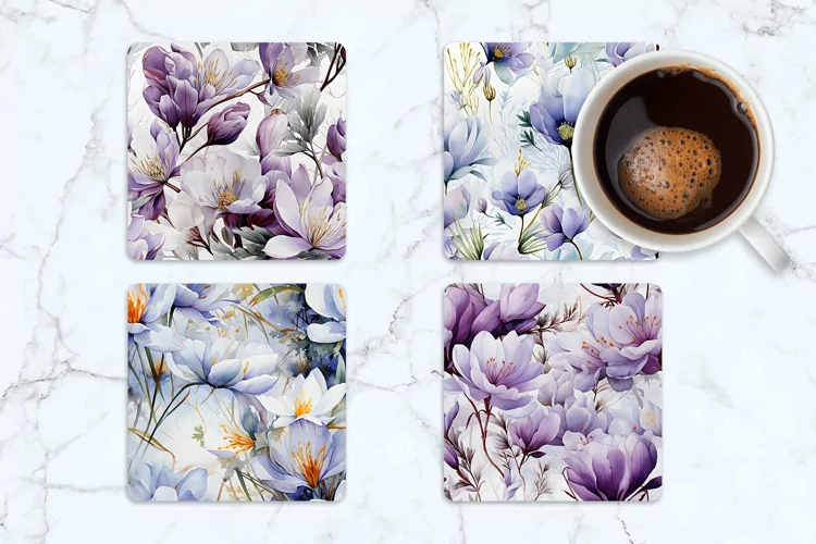 Crocuses Flower Square Coasters | Square Coaster Sublimation