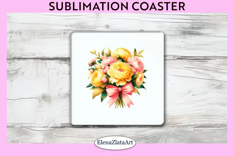 Peonies Flowers Square Coaster | Sublimation Coaster