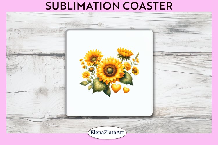 SunFlowers Square Coaster | Sublimation Coaster example image 1