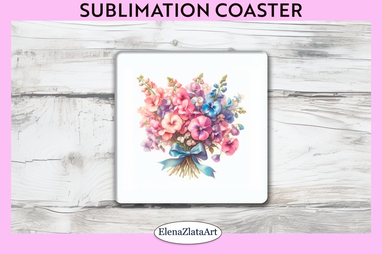 violet Flowers Square Coaster | Sublimation Coaster example image 1