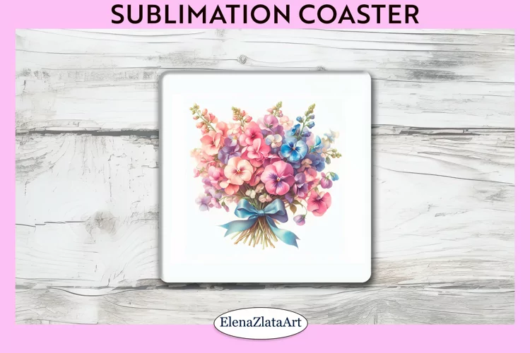 violet Flowers Square Coaster | Sublimation Coaster