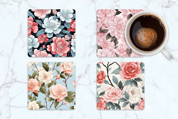 Winter Camellias Flower Square Coasters | Square Coaster