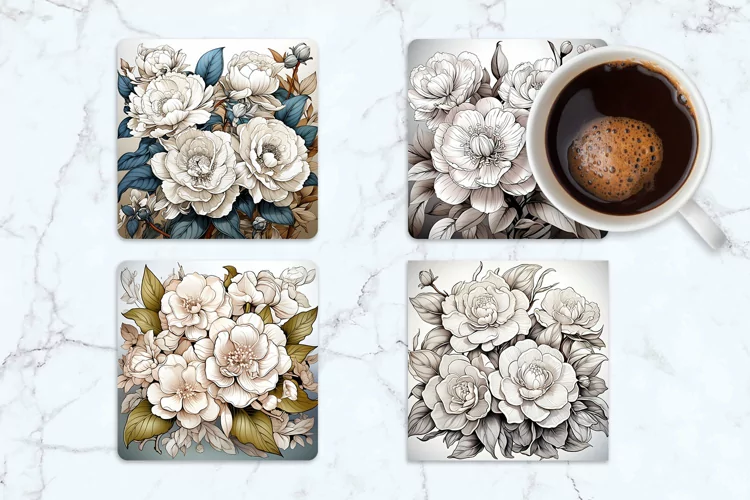 Camellia & Ruta Graveolen Flower Square Coasters