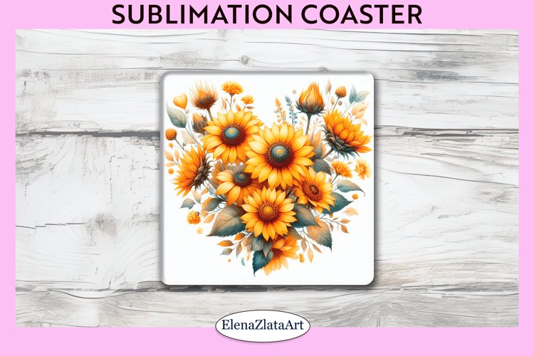 SunFlowers Square Coaster | Sublimation Coaster example image 1