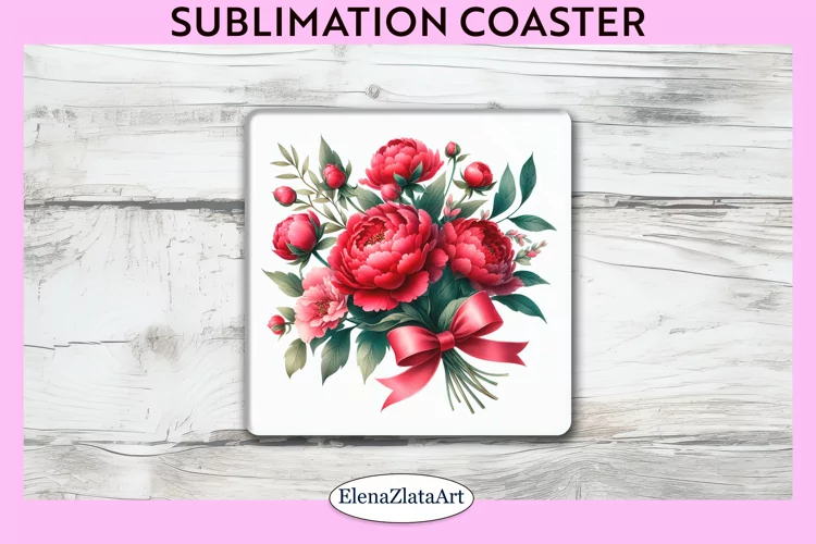 Peonies Flowers Square Coaster | Sublimation Coaster