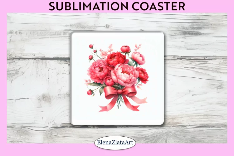 Peonies Flowers Square Coaster | Sublimation Coaster