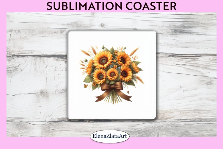 SunFlowers Square Coaster | Sublimation Coaster example image 1