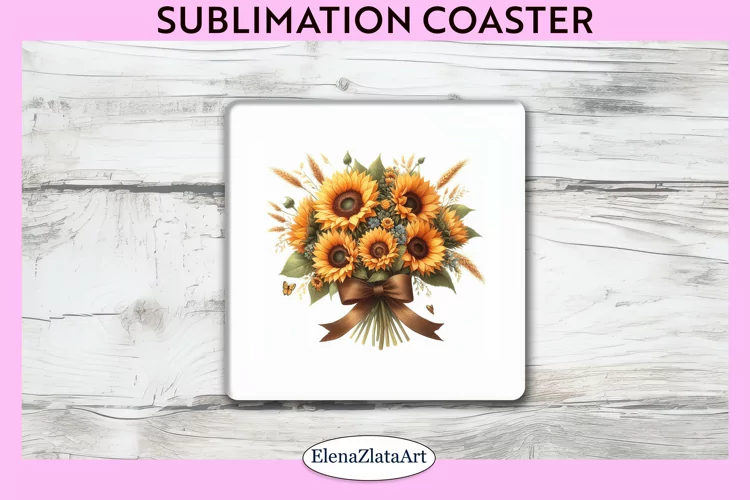 SunFlowers Square Coaster | Sublimation Coaster