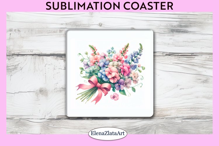 violet Flowers Square Coaster | Sublimation Coaster example image 1