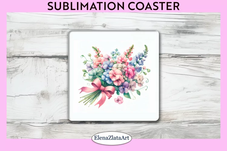 violet Flowers Square Coaster | Sublimation Coaster