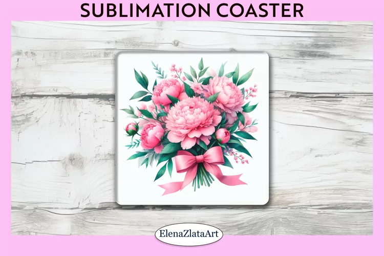 Peonies Flowers Square Coaster | Sublimation Coaster