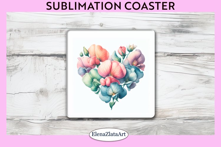 violet Flowers Square Coaster | Sublimation Coaster example image 1