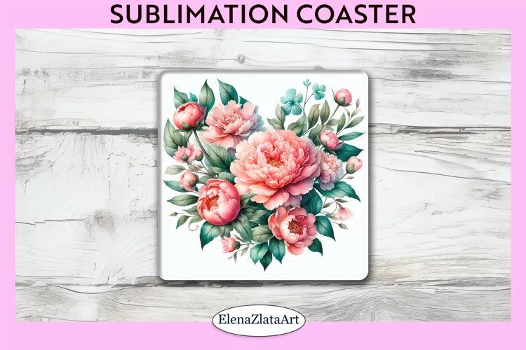 Peonies Flowers Square Coaster | Sublimation Coaster